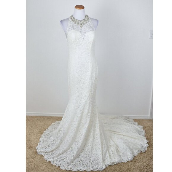 Madison James Lace Trumpet Train Wedding Swarovski Crystal Dress - 12 - Picture 1 of 16
